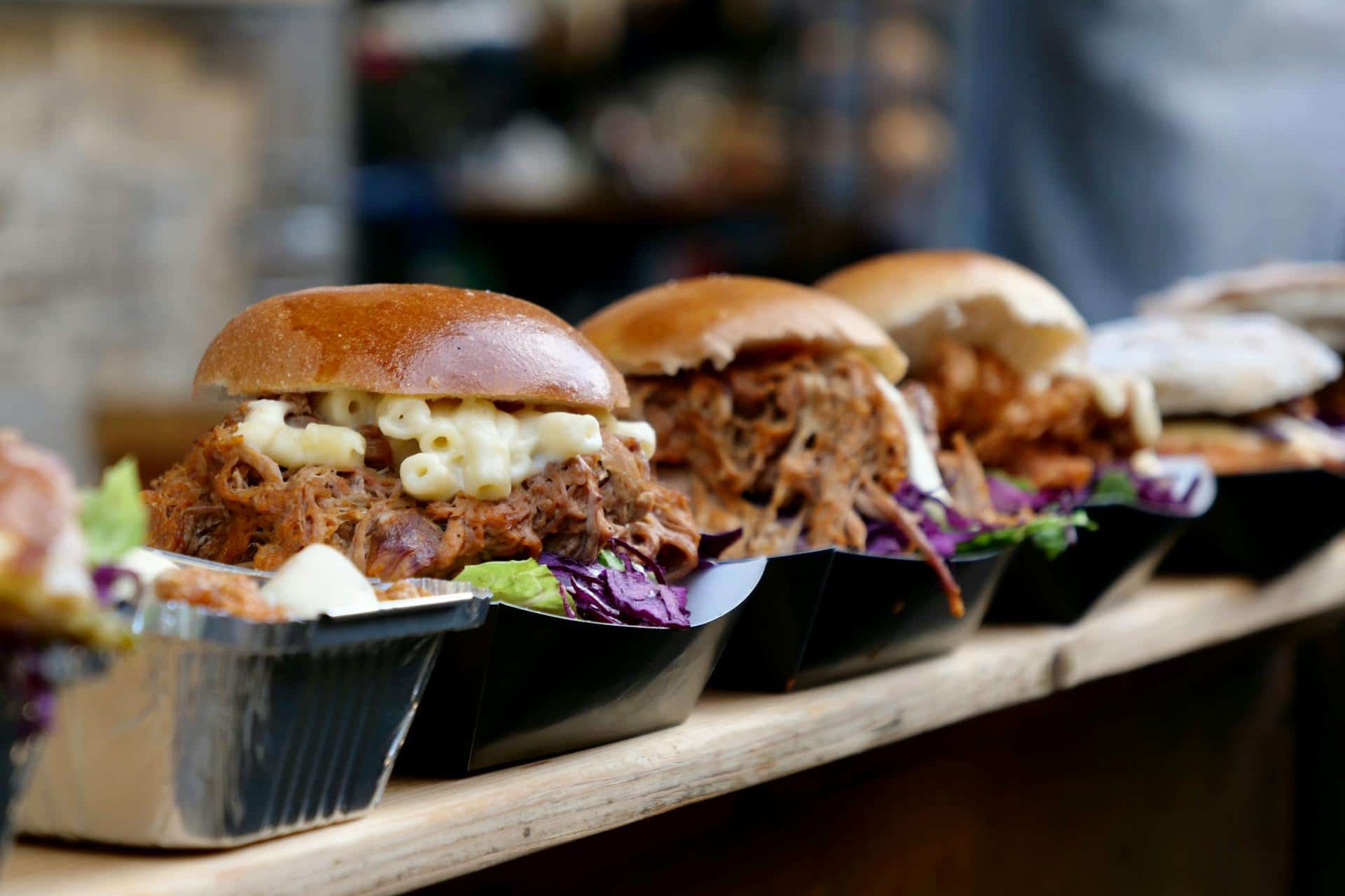 Pulled pork burgers on a counter top