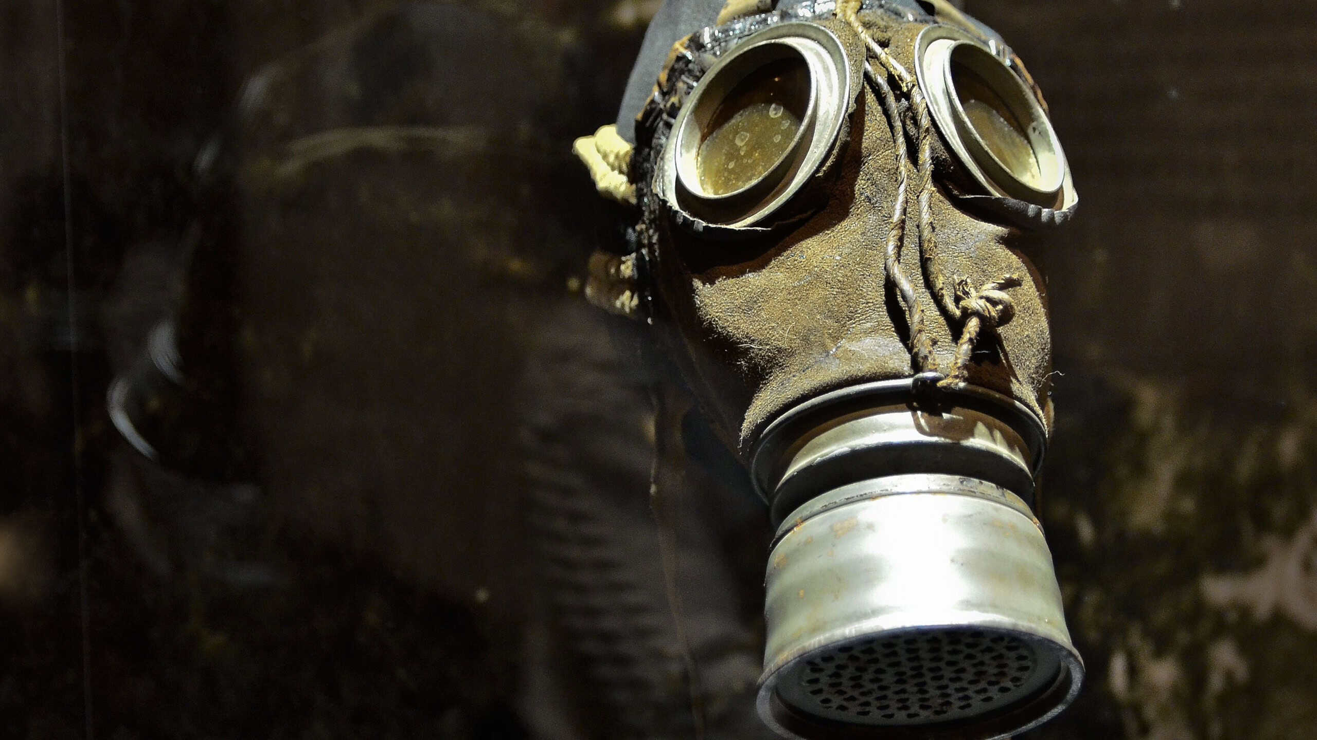 A closeup of an old vintage gas mask
