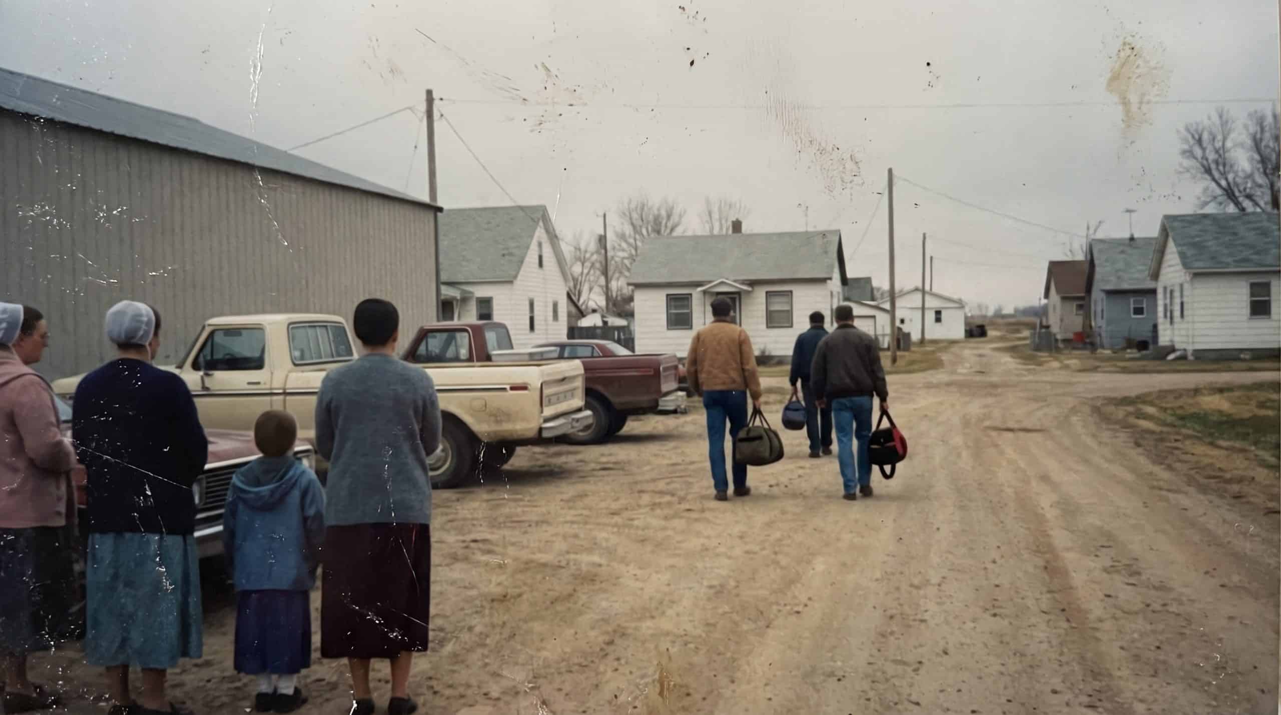 men walking away from their family